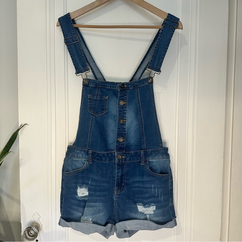 BASIC DENIM WAX JEANS BUCKLES OVERALLS BLUE SIZE WITH POCKETS